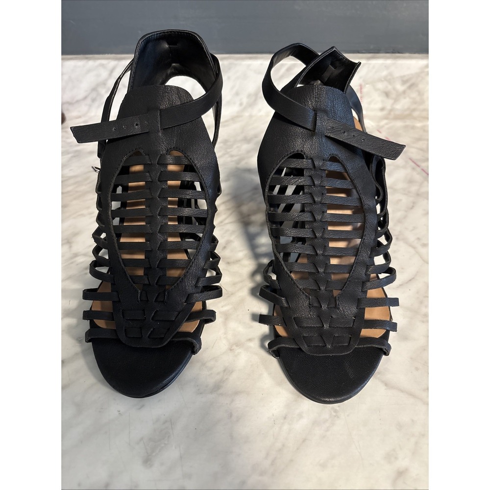 NEW Delicious Heart High Heel Stacked Heel Sandals‎ Shoes Black Size 8